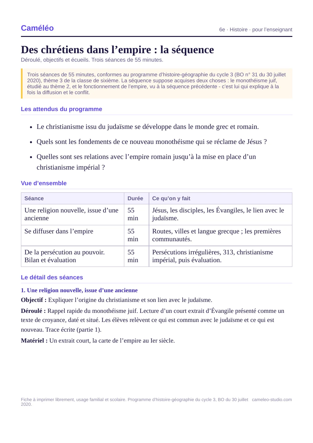 Séquence pour l’enseignant : La séquence complète, séance par séance, 6e