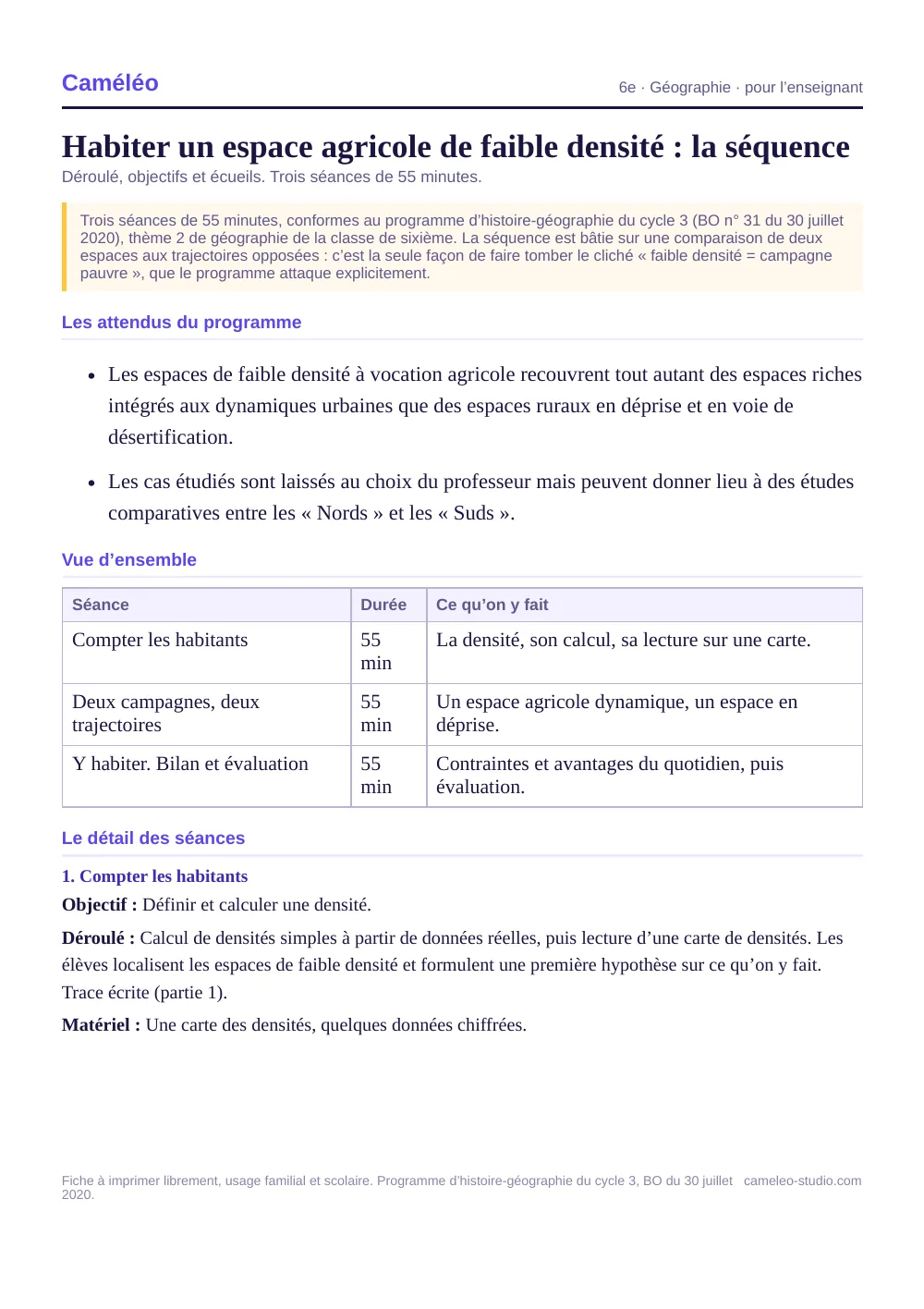 Séquence pour l’enseignant : La séquence complète, séance par séance, 6e