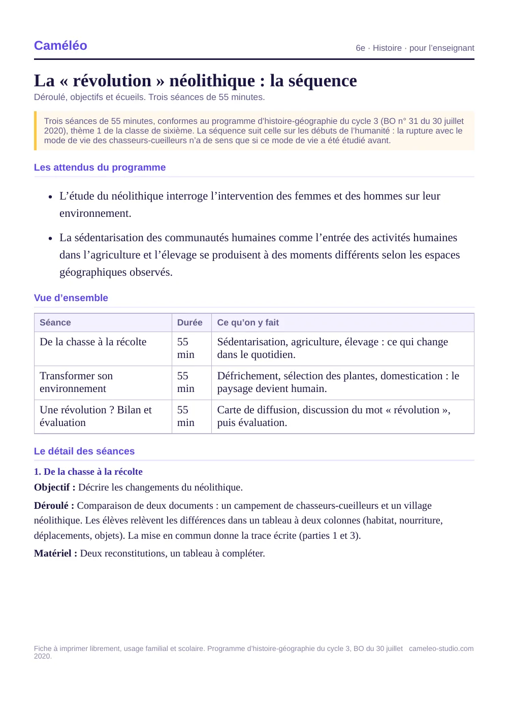 Séquence pour l’enseignant : La séquence complète, séance par séance, 6e